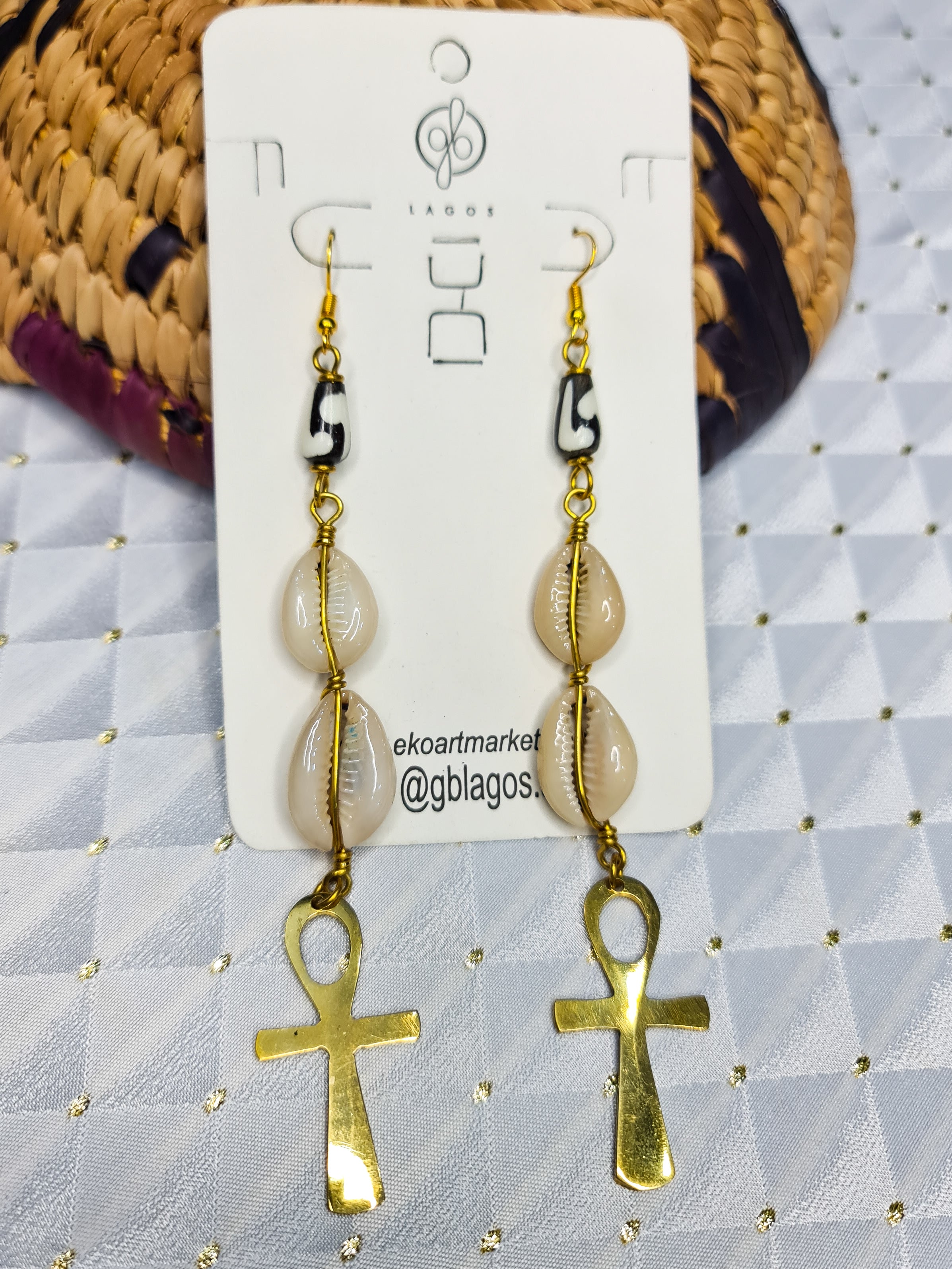 Ankh + Cowrie Earrings