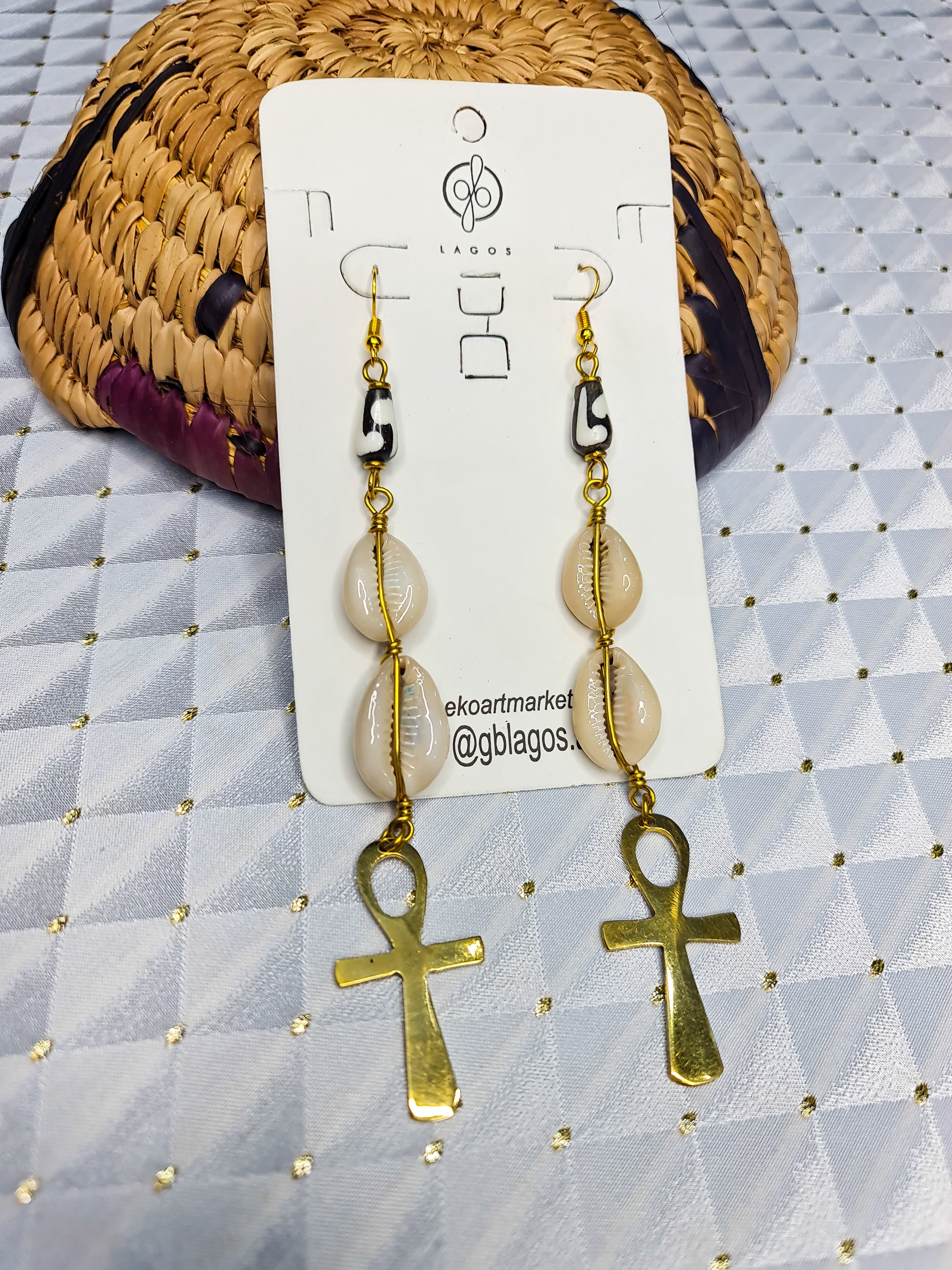 Ankh + Cowrie Earrings
