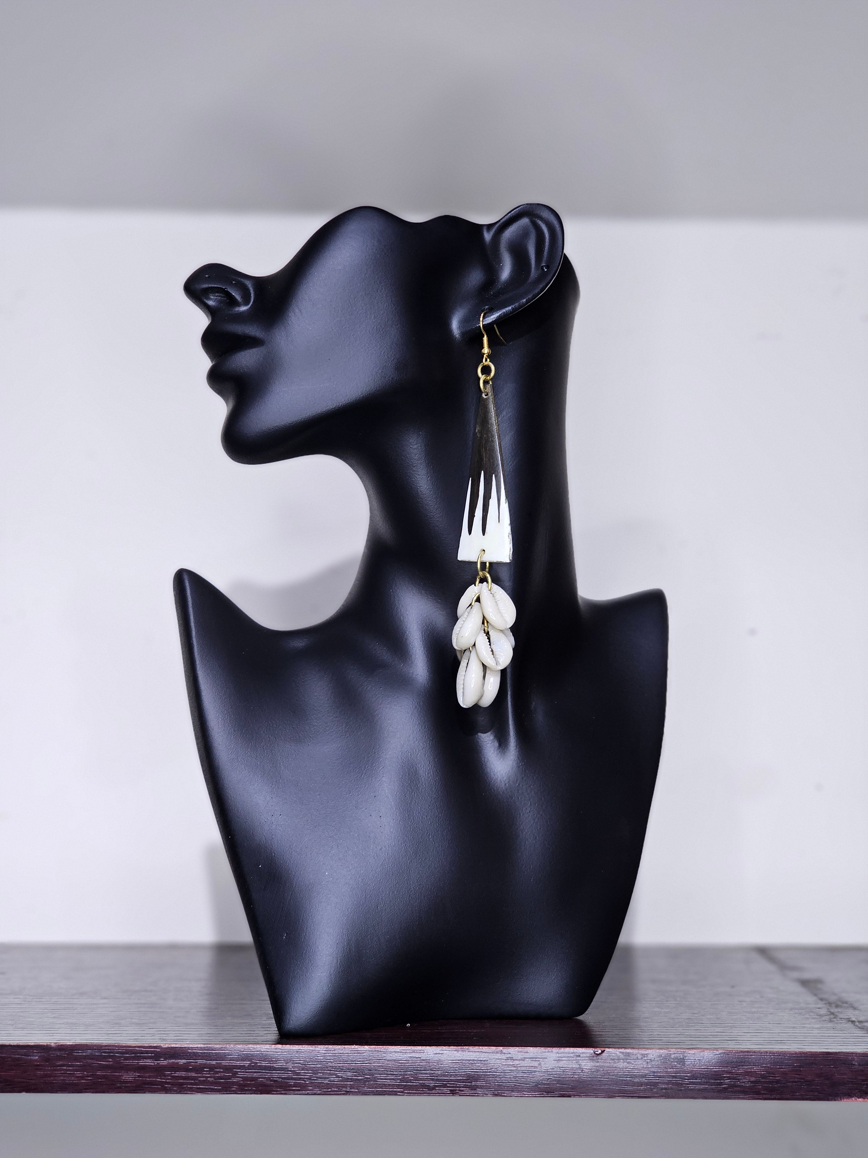 Tri-Bunch Cowrie Earrings