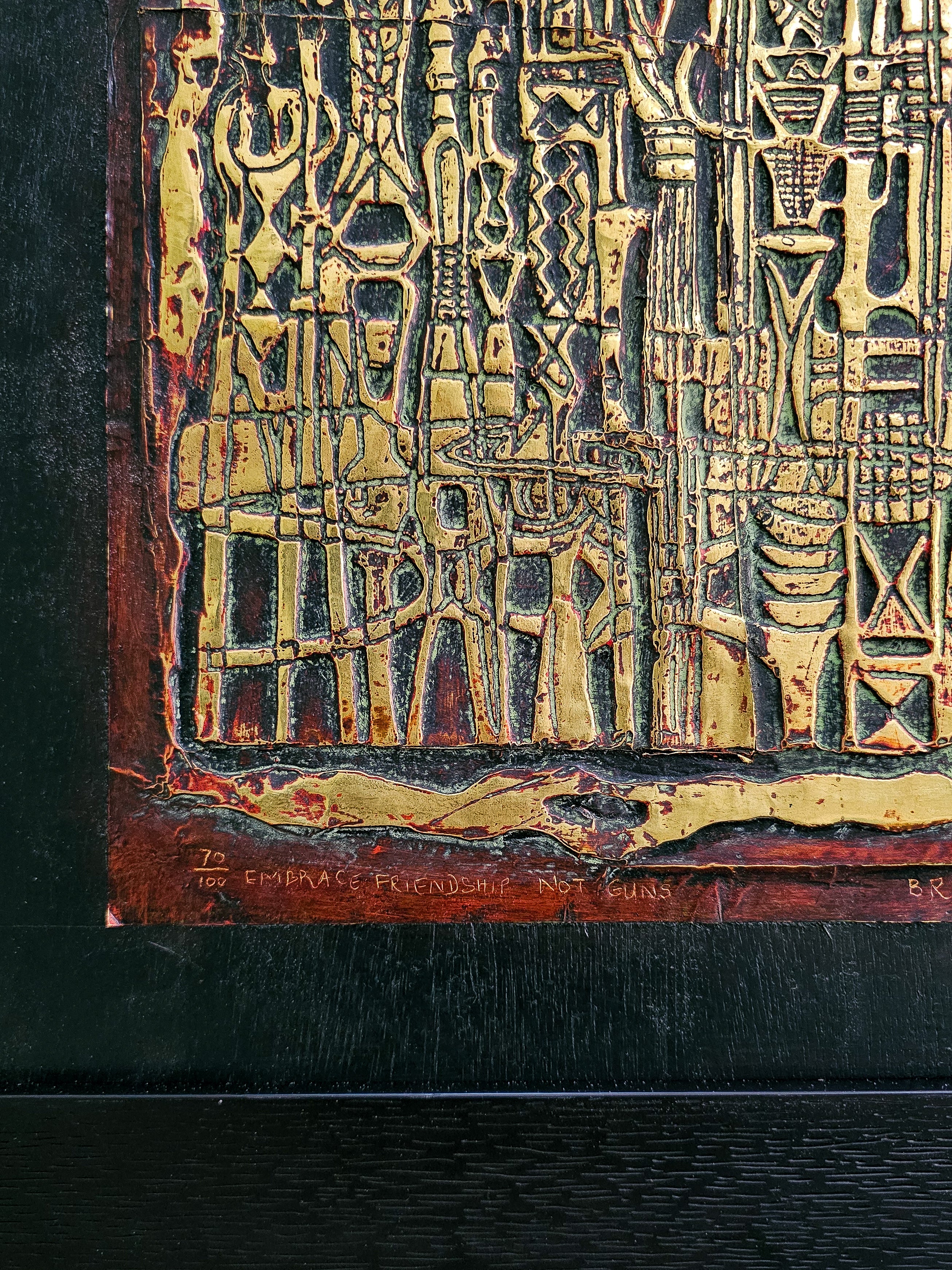 Embrace friendship and not guns 2014 by Bruce Onobrakpeya