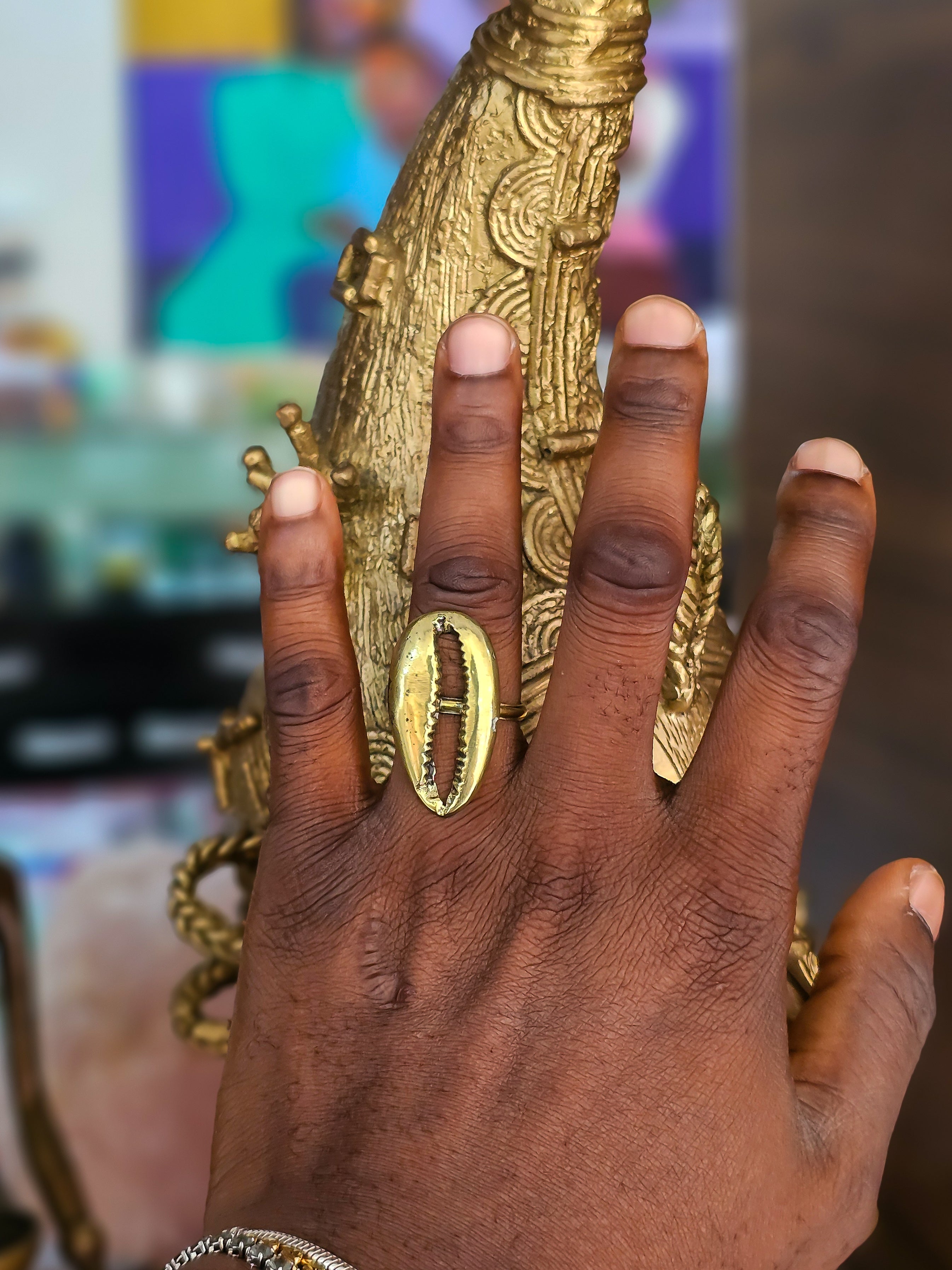 Casted Brass Cowrie ring