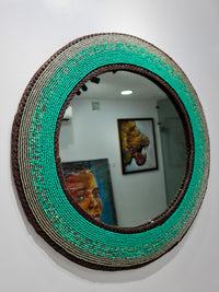 Aqua Green Beaded Mirror