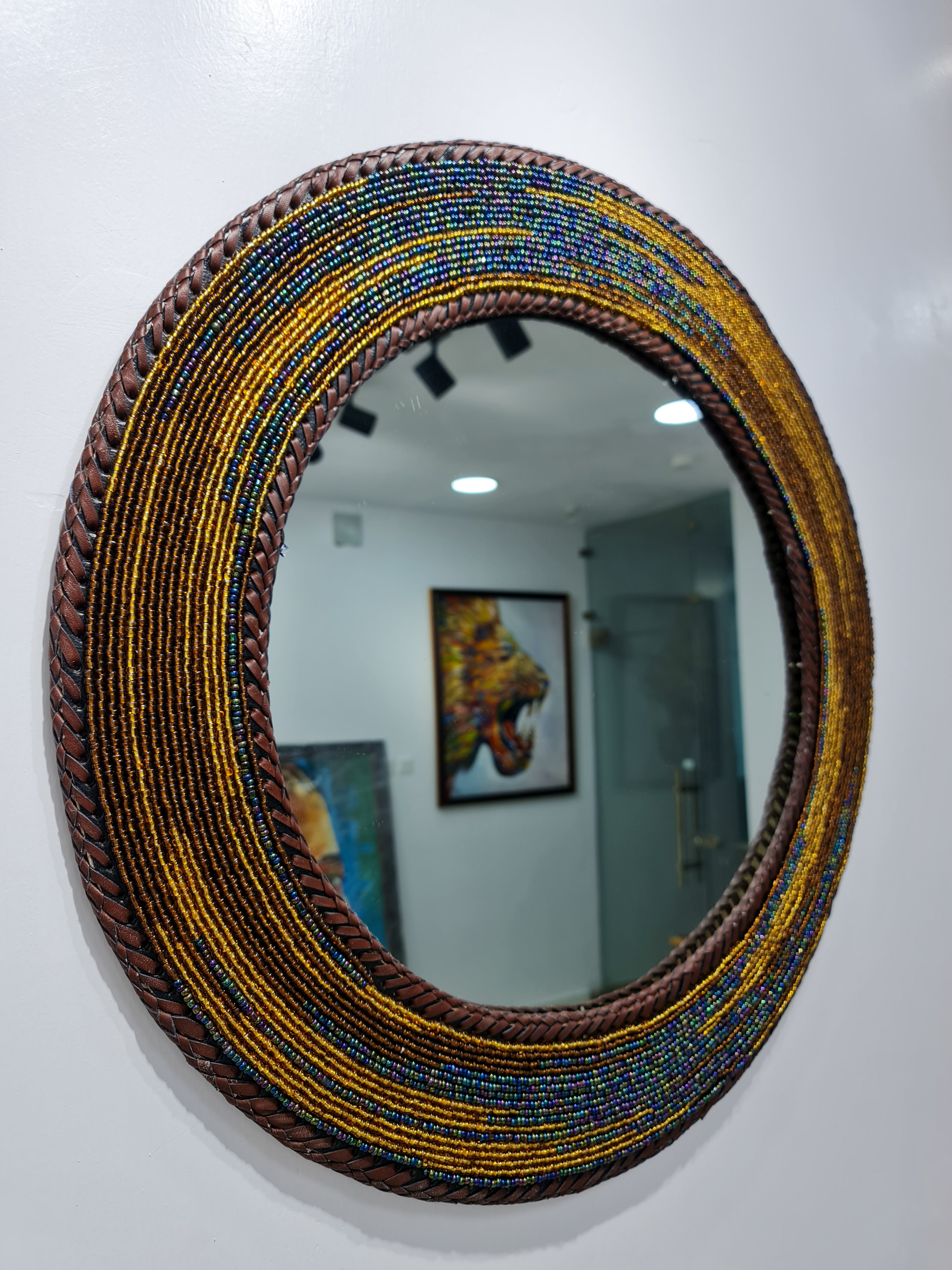 Gold and Iridescent Tone Beaded Mirror