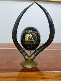 Decoupage Ostrich Egg + Antique Horn Base