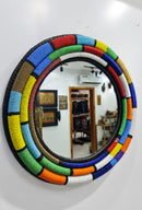 Rainbow + Black Strips Beaded Mirror Frame