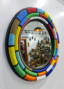 Rainbow + Black Strips Beaded Mirror Frame