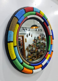 Rainbow + Black Strips Beaded Mirror Frame