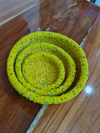 Yellow Beaded Rim Basket Set