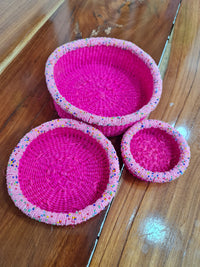 Pink Beaded Rim Basket Set