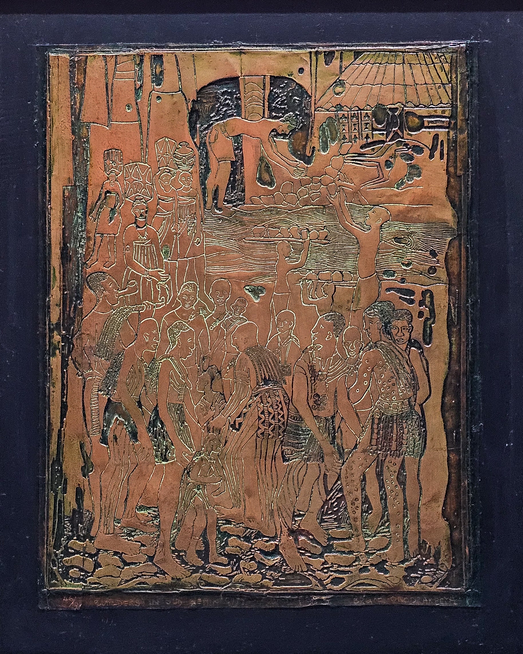 Builders in Benin 1983 by Bruce Onobrakpeya
