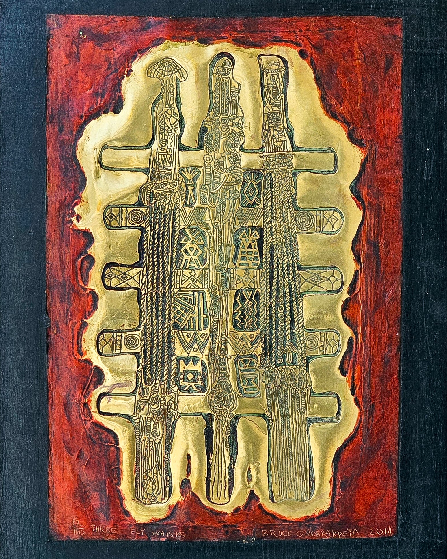 Three Fly Whisks by Bruce Onobrakpeya, 2014