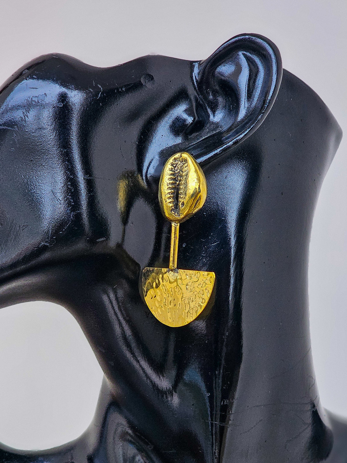 Brass Cowrie Spade Earrings