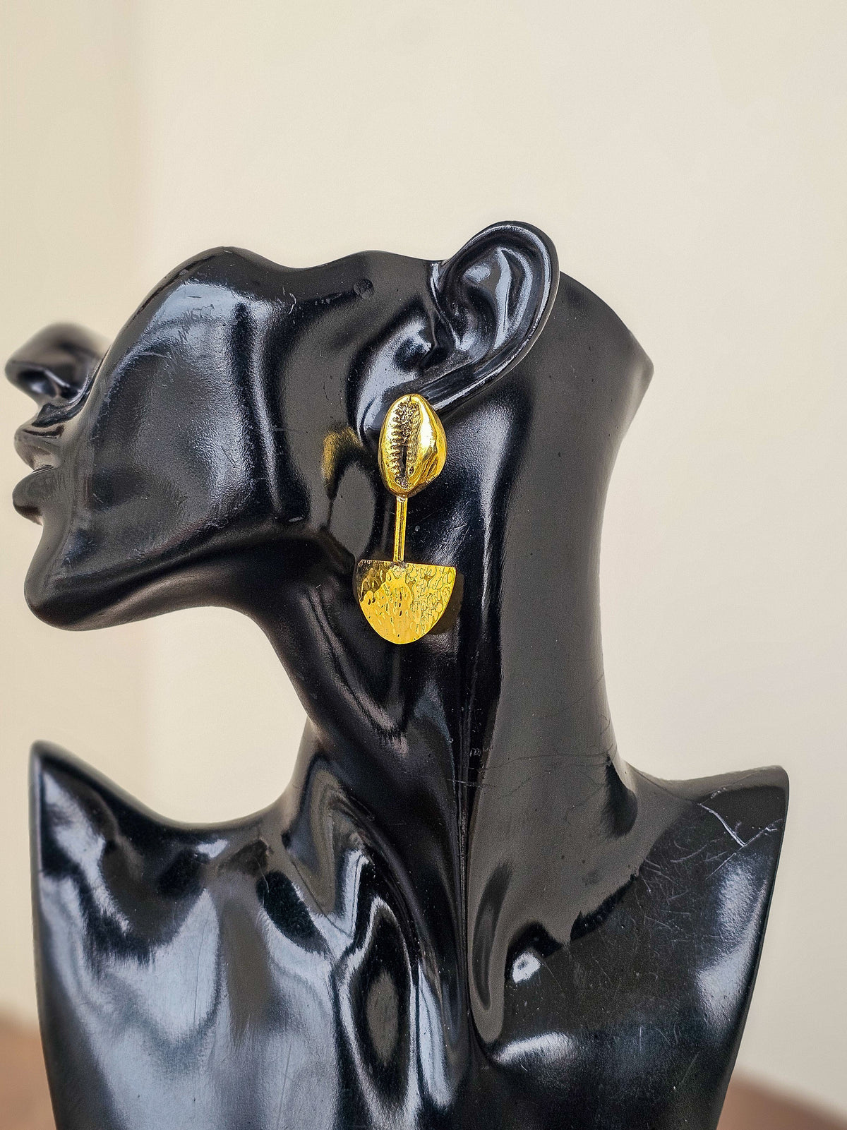 Brass Cowrie Spade Earrings