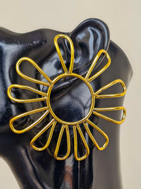 Sunflower Outline Brass Earrings